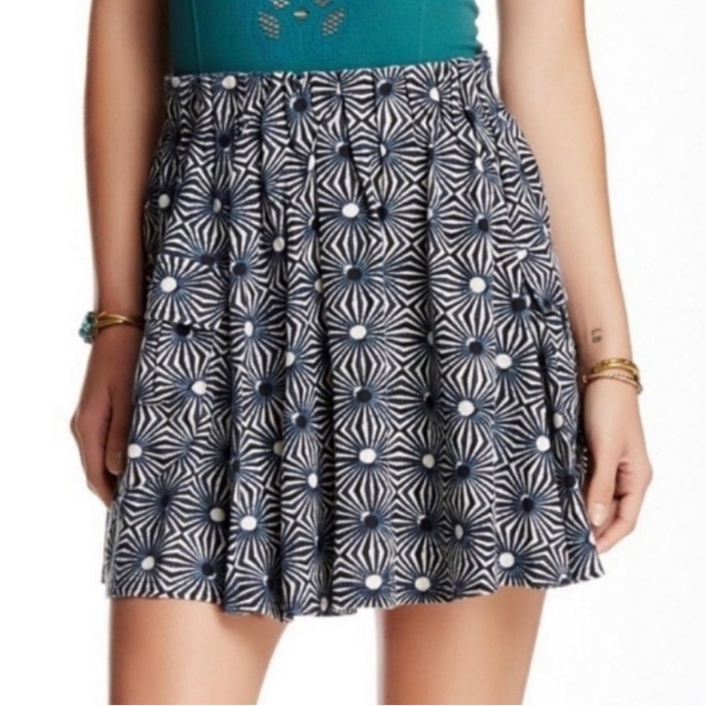 Free people sunburst kaleidoscope geometric cotton pleated skirt xs